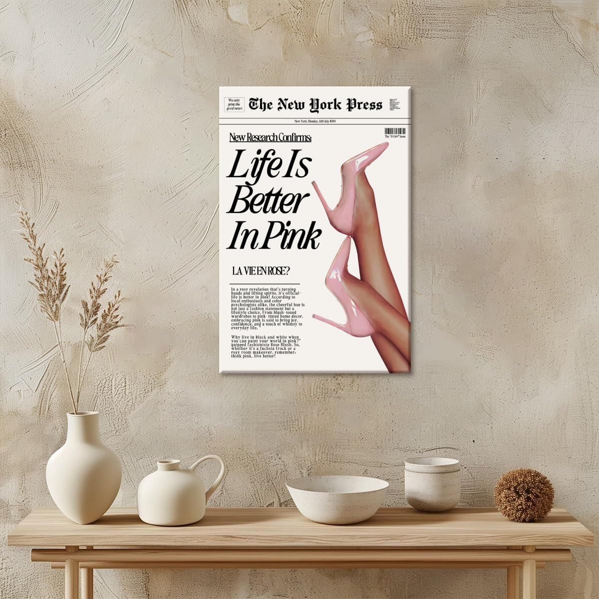 Trendy Baby Pink Poster 70s Canvas Prints The New York Press Wall Art Life Is Better in Pink Hot Girl Posters Preppy Aesthetic Decor Bedroom for Cool Girly Room Home Dorm 12x16inch Unframed