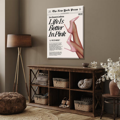 Trendy Baby Pink Poster 70s Canvas Prints The New York Press Wall Art Life Is Better in Pink Hot Girl Posters Preppy Aesthetic Decor Bedroom for Cool Girly Room Home Dorm 12x16inch Unframed