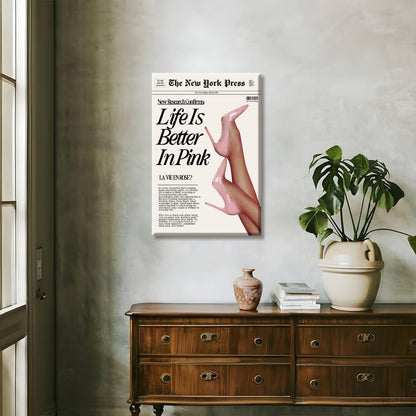 Trendy Baby Pink Poster 70s Canvas Prints The New York Press Wall Art Life Is Better in Pink Hot Girl Posters Preppy Aesthetic Decor Bedroom for Cool Girly Room Home Dorm 12x16inch Unframed