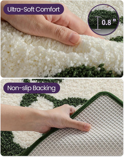 Boho Floral Bathroom Rugs 36x24, Green Leaf Bath Mat Non Slip Washable