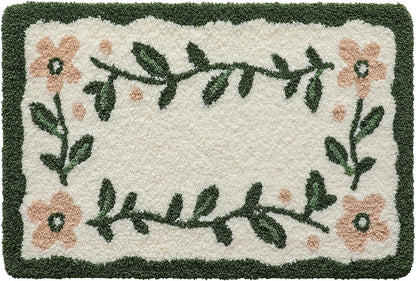 Boho Floral Bathroom Rugs 36x24, Green Leaf Bath Mat Non Slip Washable
