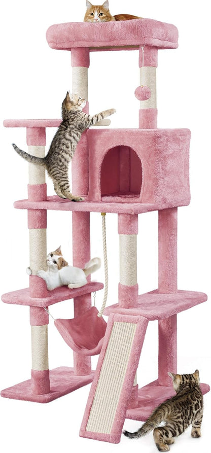 63in Large Cat Tree Cat Tower, Padded Perch, Stable Frame