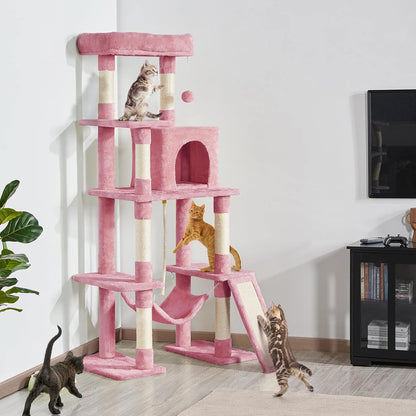 63in Large Cat Tree Cat Tower, Padded Perch, Stable Frame