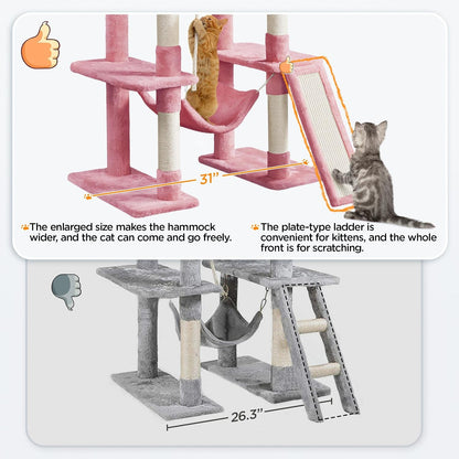 63in Large Cat Tree Cat Tower, Padded Perch, Stable Frame