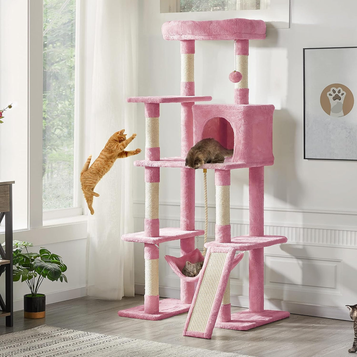 63in Large Cat Tree Cat Tower, Padded Perch, Stable Frame