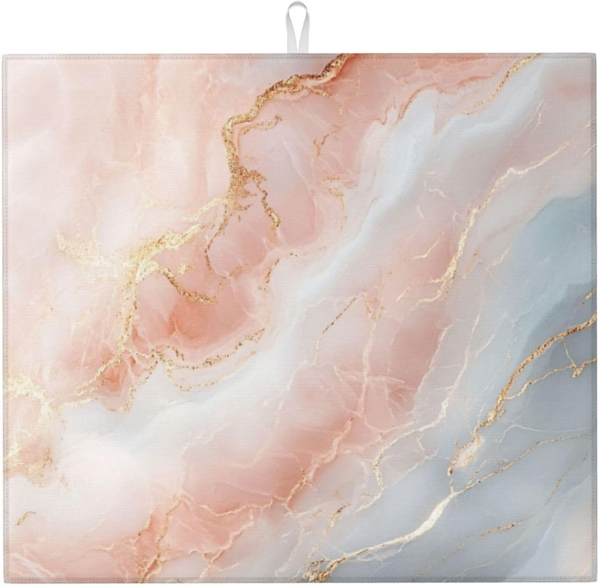 Dish Drying Mat for Kitchen Marble Light Pink Abstract Counter Absorbent Dishes Drainer Microfiber Small 16x18 Inch