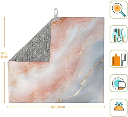 Dish Drying Mat for Kitchen Marble Light Pink Abstract Counter Absorbent Dishes Drainer Microfiber Small 16x18 Inch