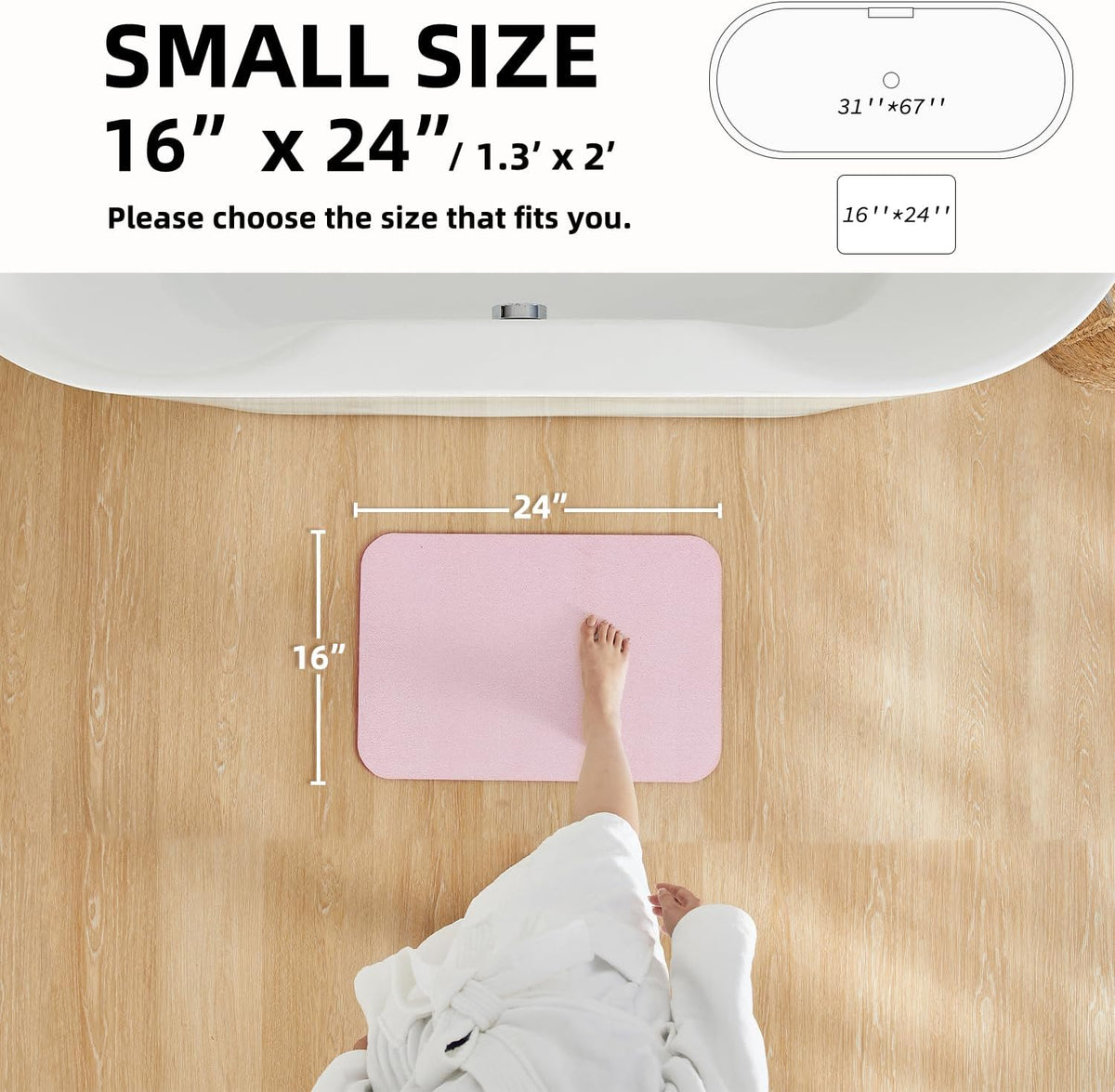 Thin Bath Mat, Small Bathroom Rugs Non Slip Washable, 16x24 Pink
