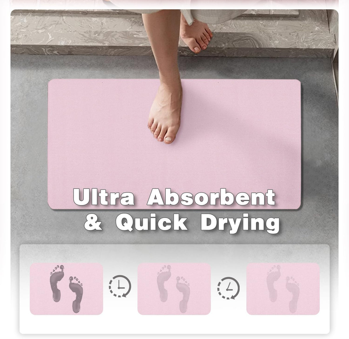 Thin Bath Mat, Small Bathroom Rugs Non Slip Washable, 16x24 Pink