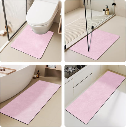 Thin Bath Mat, Small Bathroom Rugs Non Slip Washable, 16x24 Pink