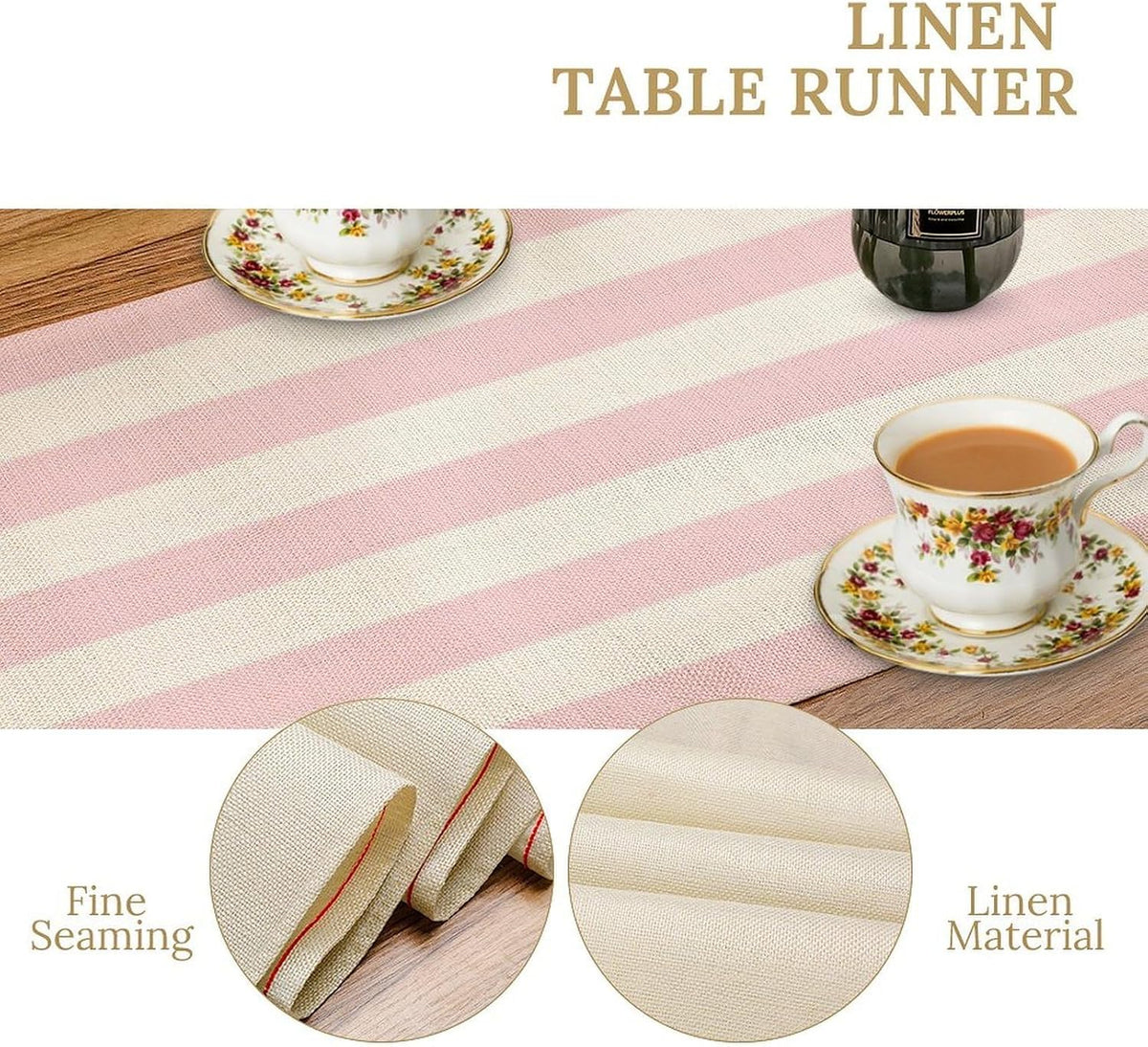 Pink Striped Table Runner, Modern Farmhouse Pink White Striped Table Runner for Party Dining Room Home Kitchen Cafe 13x36in