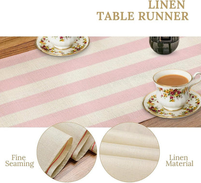 Pink Striped Table Runner, Modern Farmhouse Pink White Striped Table Runner for Party Dining Room Home Kitchen Cafe 13x36in