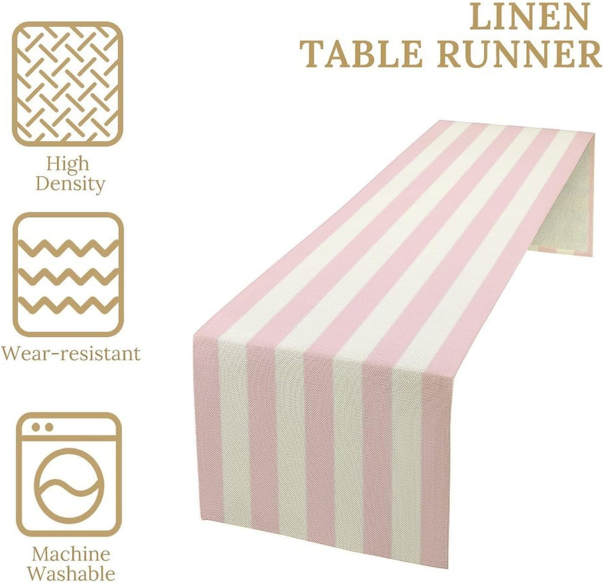 Pink Striped Table Runner, Modern Farmhouse Pink White Striped Table Runner for Party Dining Room Home Kitchen Cafe 13x36in