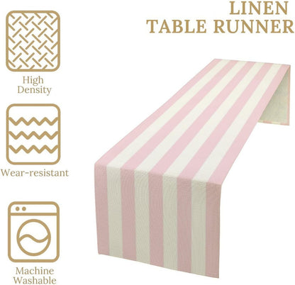 Pink Striped Table Runner, Modern Farmhouse Pink White Striped Table Runner for Party Dining Room Home Kitchen Cafe 13x36in