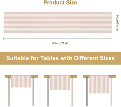 Pink Striped Table Runner, Modern Farmhouse Pink White Striped Table Runner for Party Dining Room Home Kitchen Cafe 13x36in