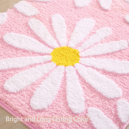 Pink Bathroom Rugs Cute Daisy Bath Mat White and Yellow Flower Decor Rug Non Slip Floor Carpet Microfiber Bathmat Super Absorbent Machine Washable Bathtub Mats for Shower (16x24 inch)