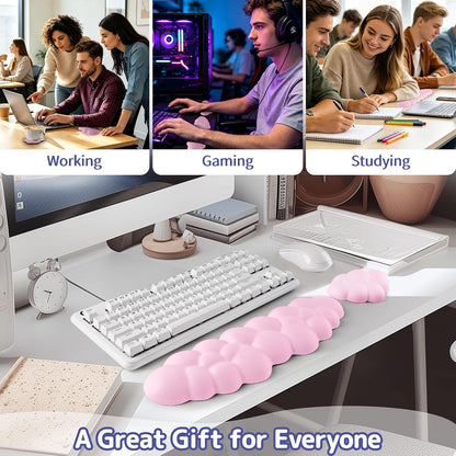 Cloud Wrist Rest Keyboard, Cloud Keyboard Wrist Pad Set with PU Leather Memory Foam, Cute Arm Rest for Palm Support, PC/Gaming Desk Accessories/Office Setup/Computer Hand Cushion - Pink