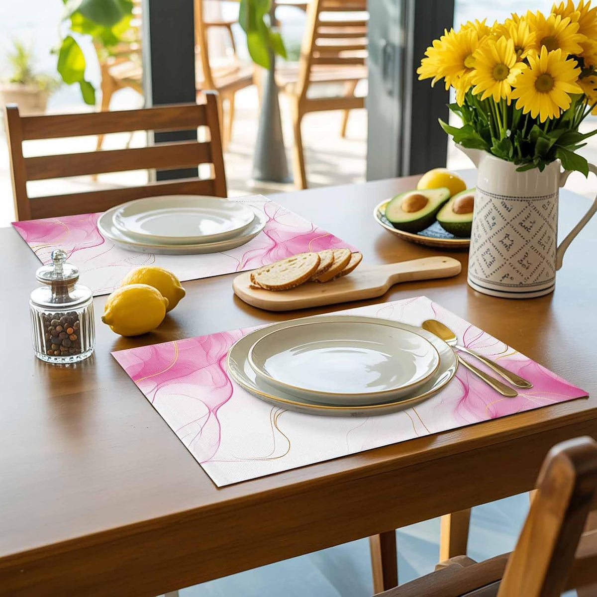 Placemat Set of 6 Pink Water Ripple Dining Table Placemats Marble Modern Art Heat Resistant Washable Table Mats Non Slip Kitchen Placemats for Dining Room Home Decor