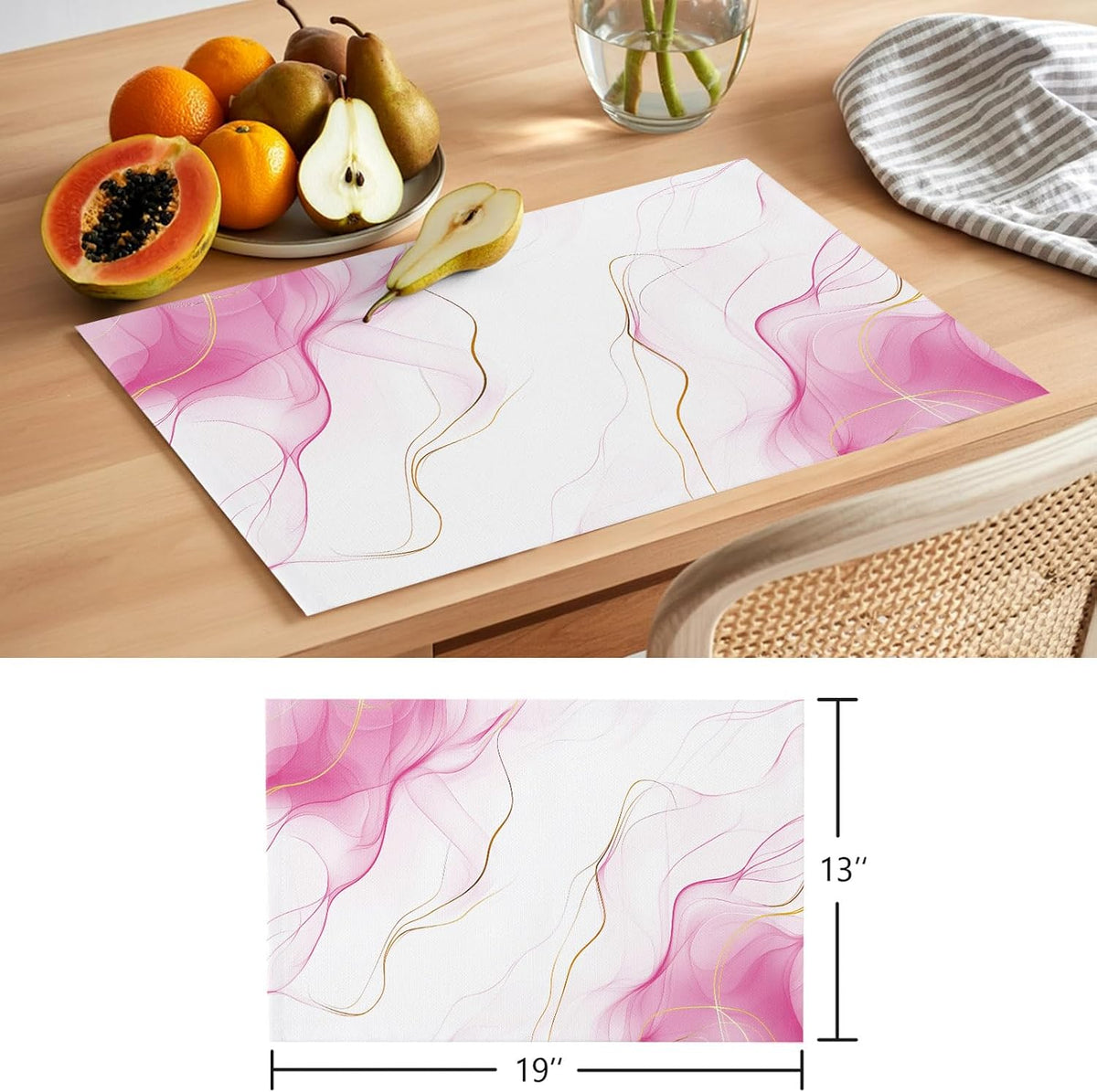 Placemat Set of 6 Pink Water Ripple Dining Table Placemats Marble Modern Art Heat Resistant Washable Table Mats Non Slip Kitchen Placemats for Dining Room Home Decor