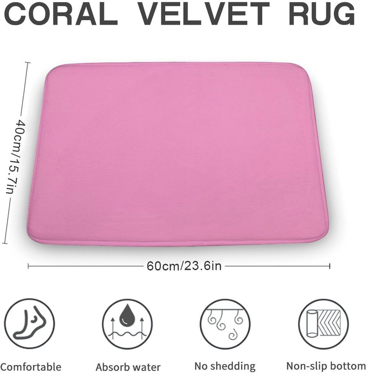Light Pink Elegant Simple Bathroom Rug, Non Slip & Soft Absorbent Bath Mat Carpets for Bathroom 16" x 24"
