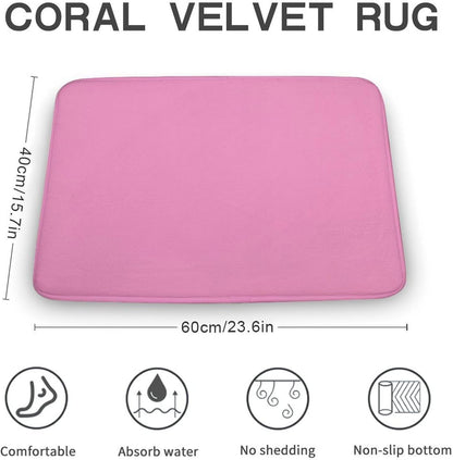 Light Pink Elegant Simple Bathroom Rug, Non Slip & Soft Absorbent Bath Mat Carpets for Bathroom 16" x 24"