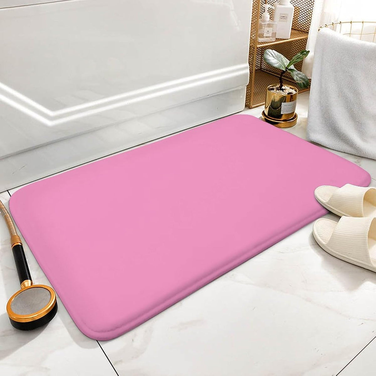 Light Pink Elegant Simple Bathroom Rug, Non Slip & Soft Absorbent Bath Mat Carpets for Bathroom 16" x 24"