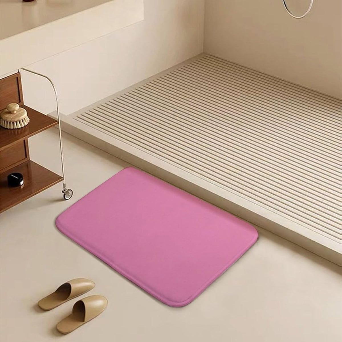 Light Pink Elegant Simple Bathroom Rug, Non Slip & Soft Absorbent Bath Mat Carpets for Bathroom 16" x 24"