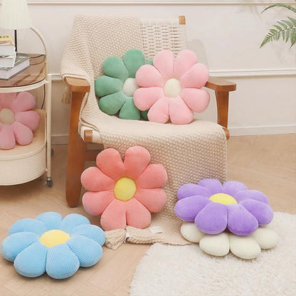 2 Pcs Flower Pillow Decorative Throw Pillows for Bed Couch Sofa Chair, 15.35" Cute Aesthetic Daisy Shaped Throw Pillows Floor Cushions for Bedroom Room Dorm Classroom (White, Orange Pink, 15.35 Inch)