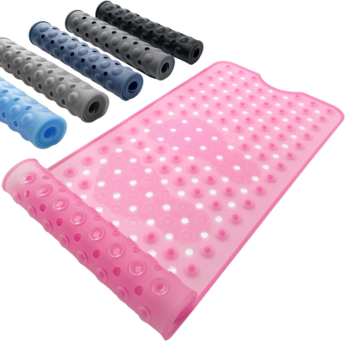 Silicone Bathtub Mat 35.4"x15.7", Shower Tub Mat for Bathroom, Clear Pink