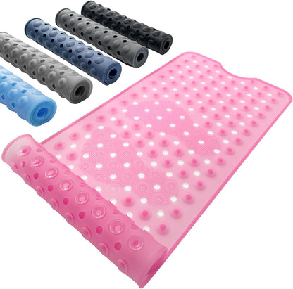 Silicone Bathtub Mat 35.4"x15.7", Shower Tub Mat for Bathroom, Clear Pink