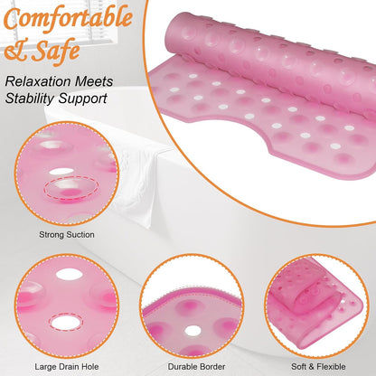 Silicone Bathtub Mat 35.4"x15.7", Shower Tub Mat for Bathroom, Clear Pink