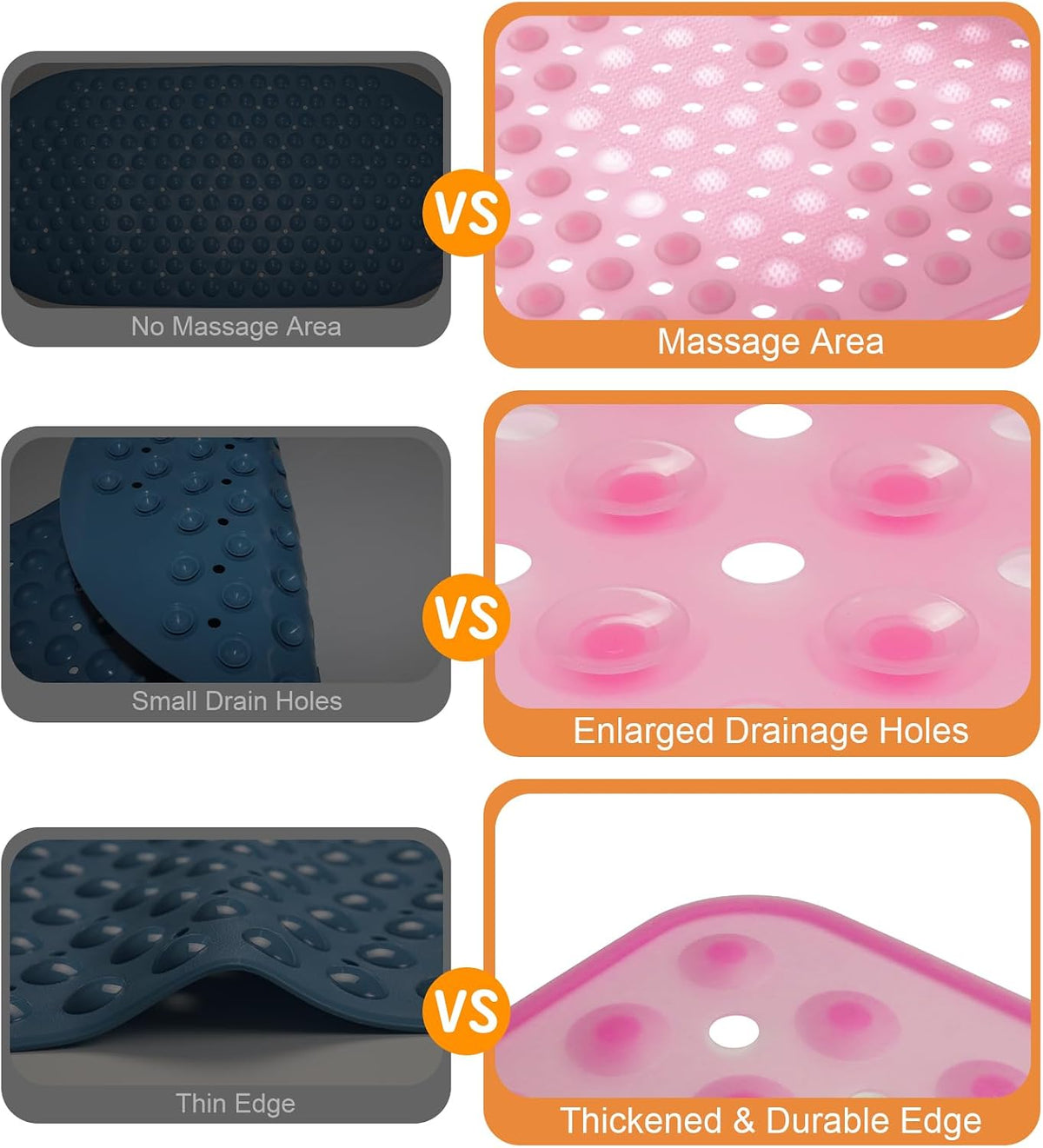 Silicone Bathtub Mat 35.4"x15.7", Shower Tub Mat for Bathroom, Clear Pink