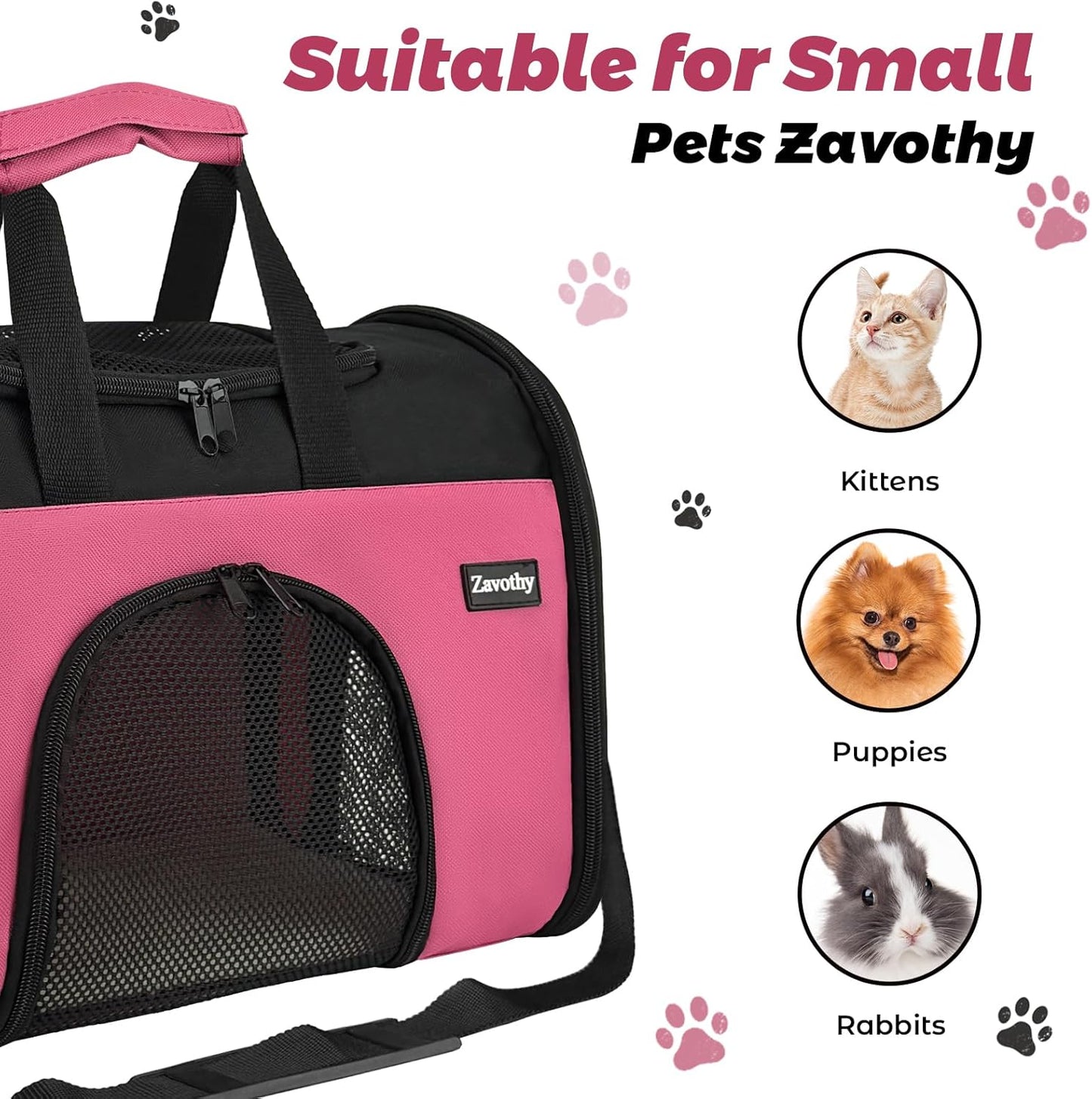 Zavothy TSA Airline Approved Soft-Sided Pet Carrier for Small to Medium Cats and Puppies, Up to 15 Lbs – Collapsible Travel Carrier for Dogs & Cats, Pink