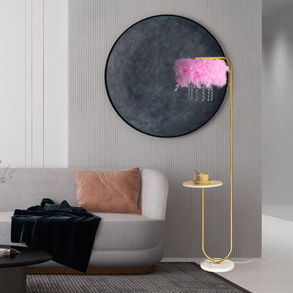 Unique Led Pink Feather Floor Lamp with Tray,Ostrich Feather Stand Lamp,Living Room Bedroom Office Shop Window Decoration Lamp,Foot Switch and Brass/Gold Finish Arc Floor Lamp