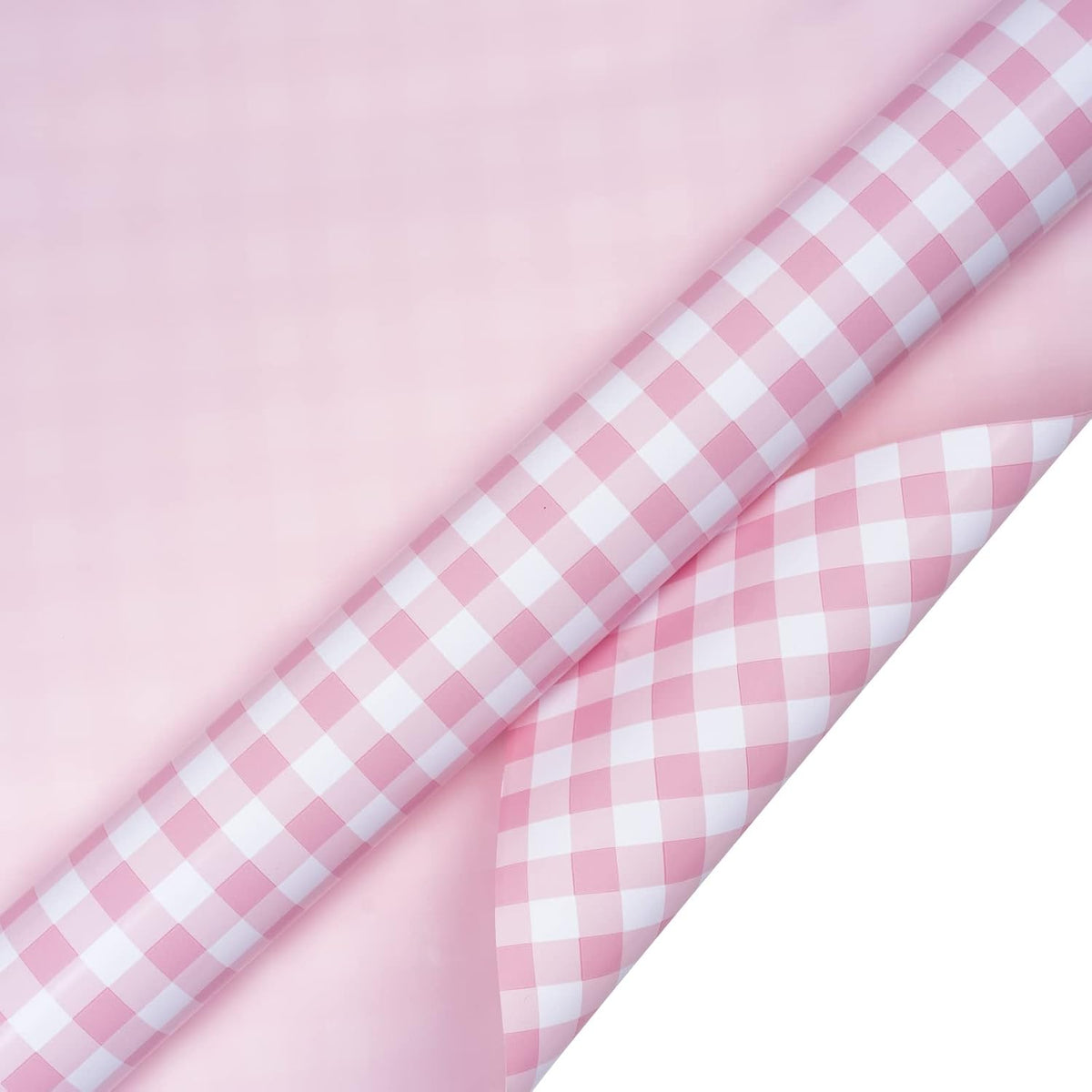 Reversible Wrapping Paper - Mini Roll - 17 Inch X 33 Feet - Pink and White Plaid Design for Birthday, Holiday, Wedding, Baby Shower