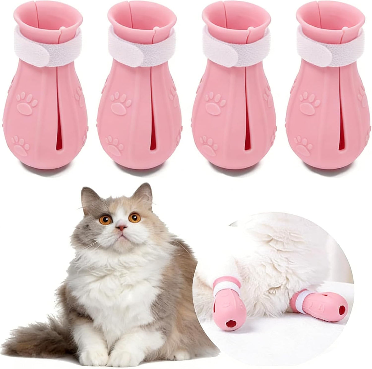 4 Pcs Cat Feet Claw Covers Anti-Scratch Paw Protector Shoes Adjustable Cat Bath Boots Kitten Shower Gloves for Grooming Bathing