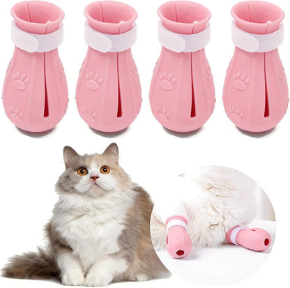 4 Pcs Cat Feet Claw Covers Anti-Scratch Paw Protector Shoes Adjustable Cat Bath Boots Kitten Shower Gloves for Grooming Bathing