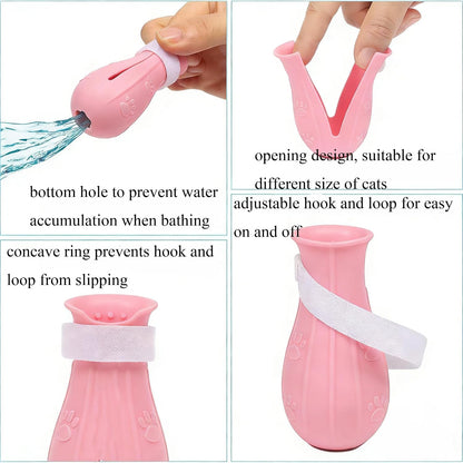 4 Pcs Cat Feet Claw Covers Anti-Scratch Paw Protector Shoes Adjustable Cat Bath Boots Kitten Shower Gloves for Grooming Bathing