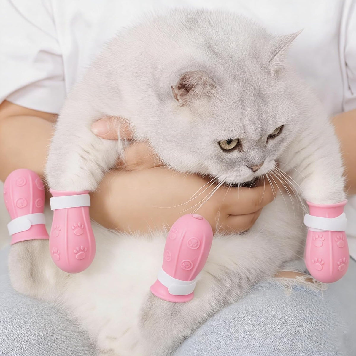 4 Pcs Cat Feet Claw Covers Anti-Scratch Paw Protector Shoes Adjustable Cat Bath Boots Kitten Shower Gloves for Grooming Bathing