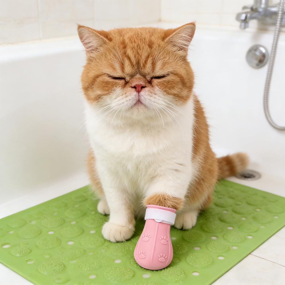 4 Pcs Cat Feet Claw Covers Anti-Scratch Paw Protector Shoes Adjustable Cat Bath Boots Kitten Shower Gloves for Grooming Bathing