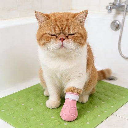4 Pcs Cat Feet Claw Covers Anti-Scratch Paw Protector Shoes Adjustable Cat Bath Boots Kitten Shower Gloves for Grooming Bathing