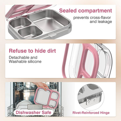 HOMEKOL Stainless Steel Bento Lunch Box, Pink, 3.3Cups