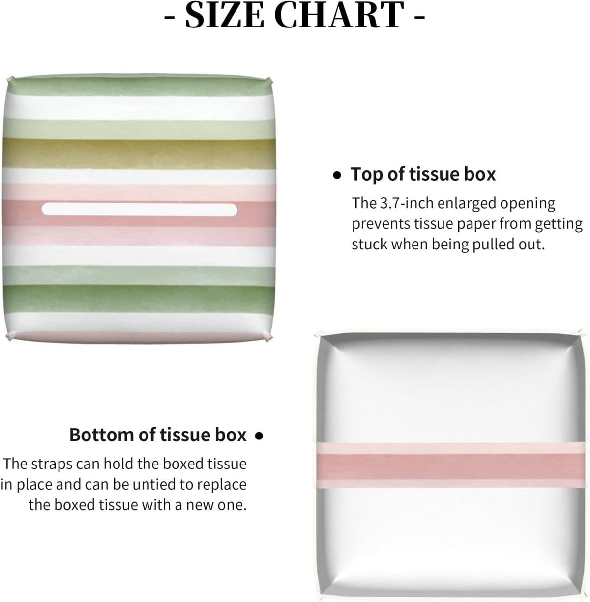 Pastel Pink Green Wide Stripe Pattern Tissue Box Cover Square Pu Leather Waterproof Tissue Box Holder for Car Bathroom Bedroom Office Tabletop Decor