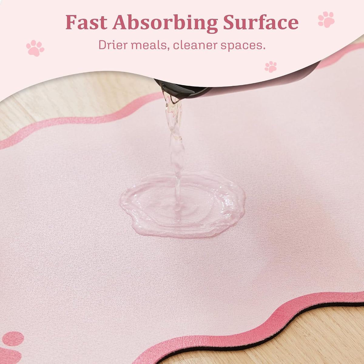 Scalloped Dog Feeding Mat, Absorbent Mats for Dog Food and Water Bowl, Dispenser, Feeder, Trendy Cute Aesthetic Pet Placemat for Dogs, Cats, Puppy Accessories Pink, 12" x 19"