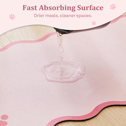 Scalloped Dog Feeding Mat, Absorbent Mats for Dog Food and Water Bowl, Dispenser, Feeder, Trendy Cute Aesthetic Pet Placemat for Dogs, Cats, Puppy Accessories Pink, 12" x 19"