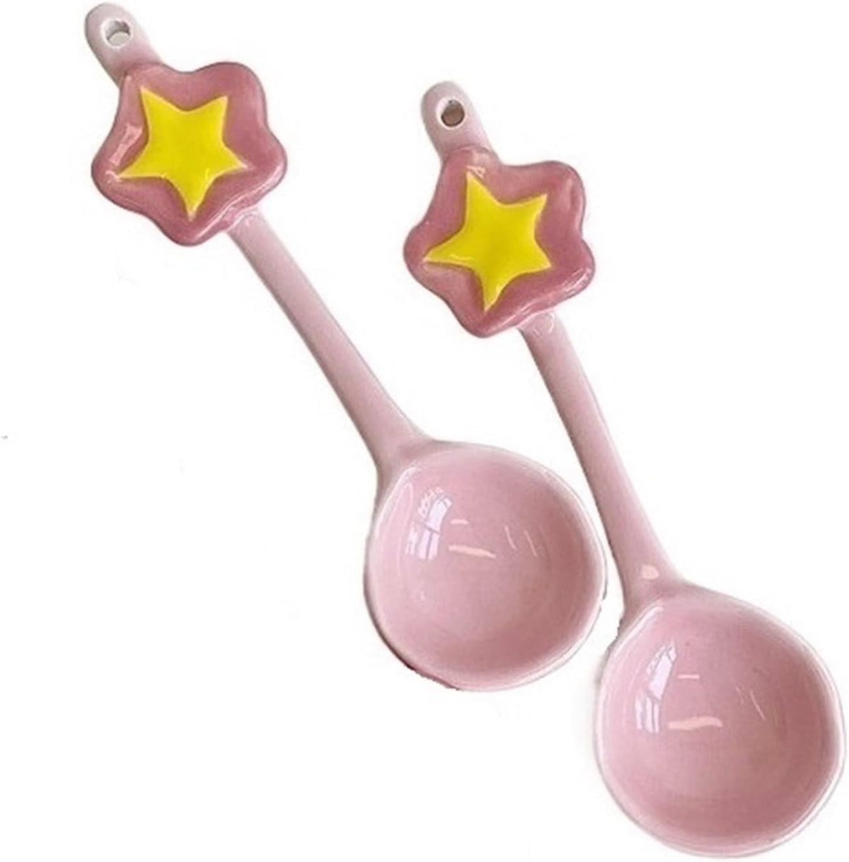 Soup Spoon 2-Piece Pink Coffee Spoons Cute Ceramics Teaspoons with Long Handle, 5.9"" Demitasse Espresso Spoons Set Porcelain Small Serving Spoons for Dessert Ice Cream Scoop(Color:Light pink)