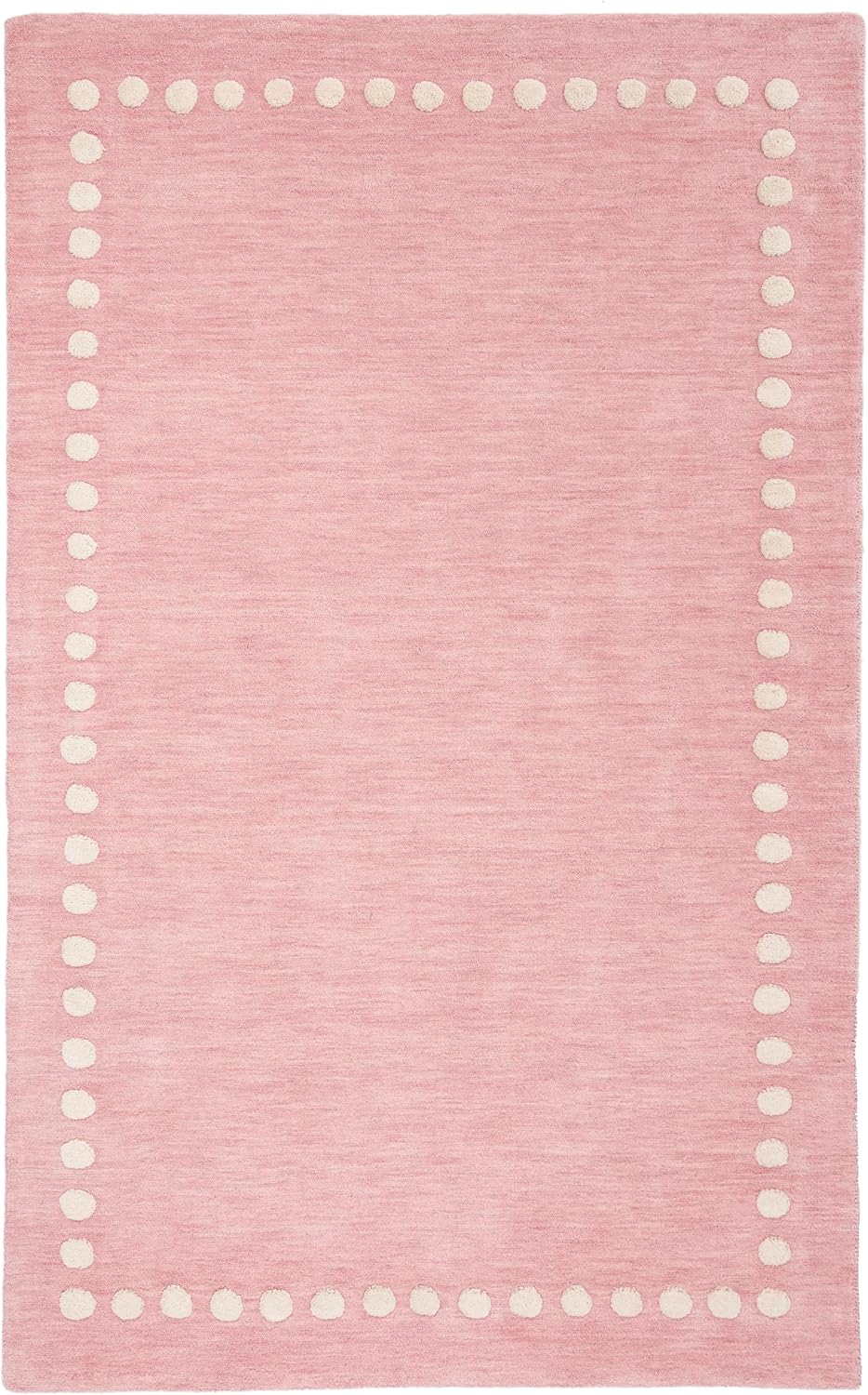 Kids Collection Area Rug - 5' x 8', Pink, Handmade Polka Dot Border Wool, Ideal for High Traffic Areas in Living Room, Bedroom (SFK802U)