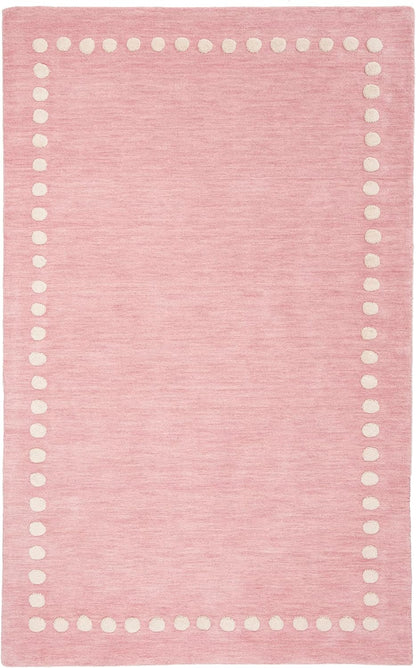 Kids Collection Area Rug - 5' x 8', Pink, Handmade Polka Dot Border Wool, Ideal for High Traffic Areas in Living Room, Bedroom (SFK802U)