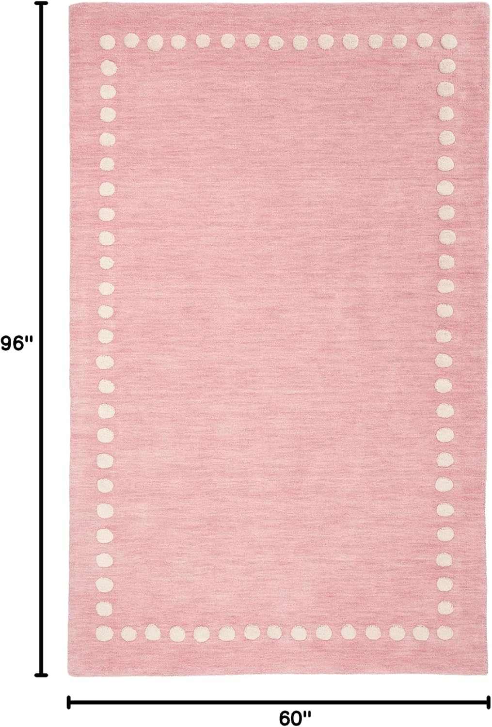 Kids Collection Area Rug - 5' x 8', Pink, Handmade Polka Dot Border Wool, Ideal for High Traffic Areas in Living Room, Bedroom (SFK802U)