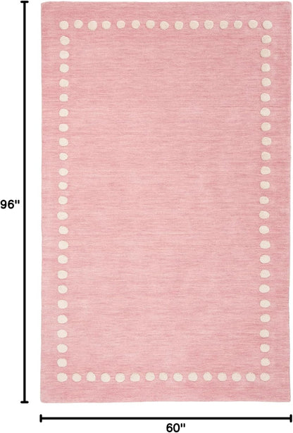 Kids Collection Area Rug - 5' x 8', Pink, Handmade Polka Dot Border Wool, Ideal for High Traffic Areas in Living Room, Bedroom (SFK802U)